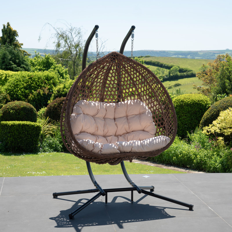 Alston Double Garden Hanging Egg Chair, Cream, Brown