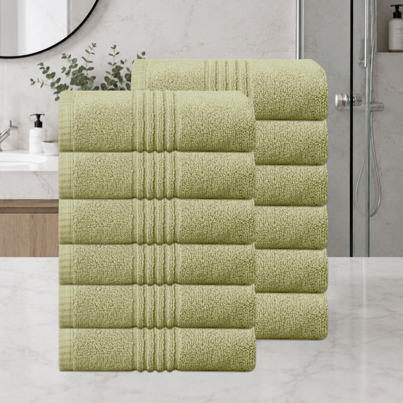 Ensemble de serviettes de bain 100% coton 100% coton Zel Twist Hazel de Home Weavers 500 g / m², 12 po x 24 po (12) (12 serviettes à main), vert