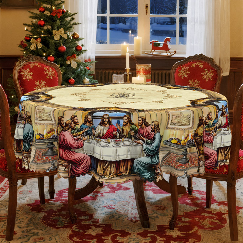 Christmas Atmosphere Decorations: Last Supper Pattern Design Washable Tablecloth