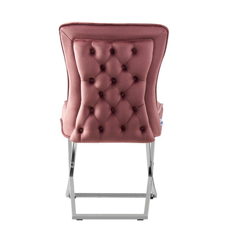 Zakrzewski Modern Velvet Dining Chair - Ergonomic Velvet Upholstered Back with Golden Stainless Steel Frame - Side Chair for Kitchen Living Room Dining Room Set of 2