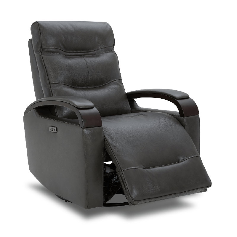 Elvina Genuine Leather Swivel Power Recliner, Grey Leather Match