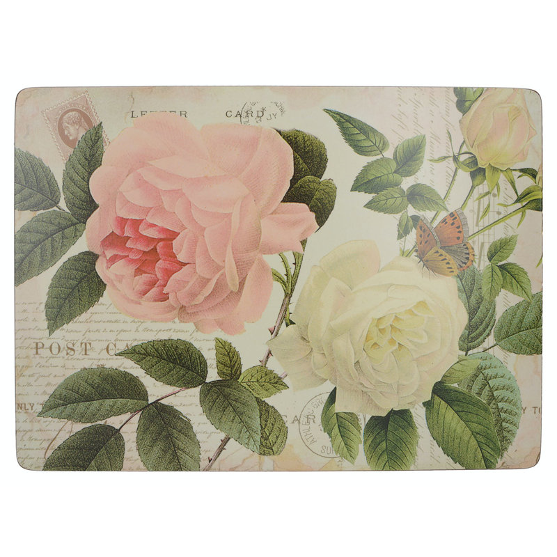 Rose Garden Lacquered With Cork Backing Floral Rectangle Placemat