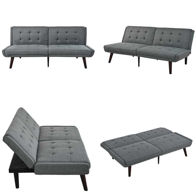 Canapé-lit futon convertible de 63 po - causeuse réglable à 5 positions et canapé-lit - lin brun, Gris