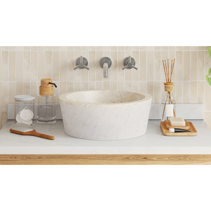 VidaXL 15.7'' Marble Circular Bathroom Sink, Cream