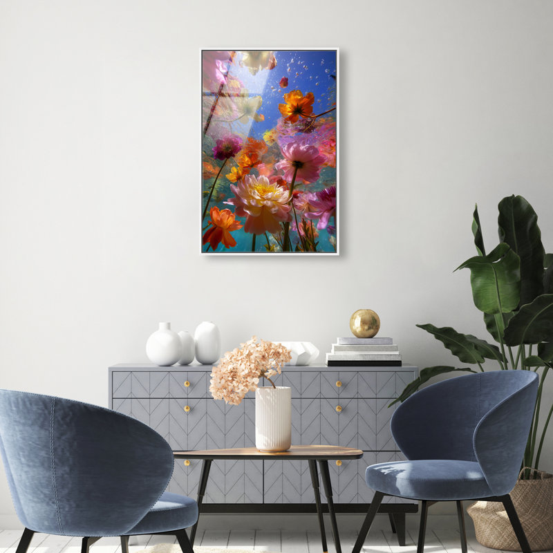 Liquid Bloom II Print, 55"H x 37"W, White Floater Frame