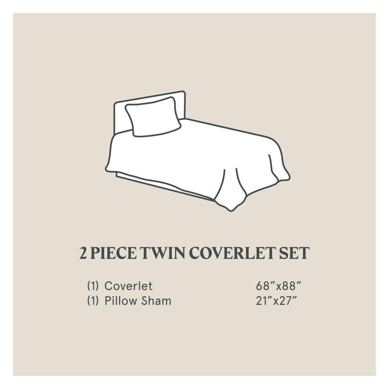  Stonewashed Cotton Canvas Solid Color Timeless Basic Rustic Chic Coverlet Set, Twin Coverlet + 1 Standard Sham, Duffle Bag
