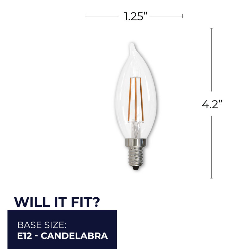 Ampoule DEL à culot candélabre transparent à intensité variable 5 watts CA10 - 500 lumens, 2700