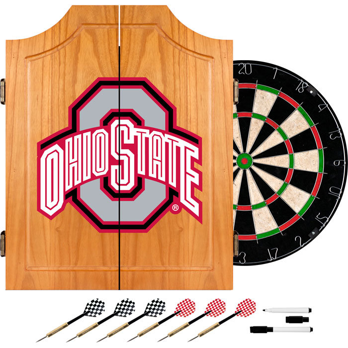 Trademark Global Bristle Dartboard And Cabinet Set (Darts Included), Ohio State University
