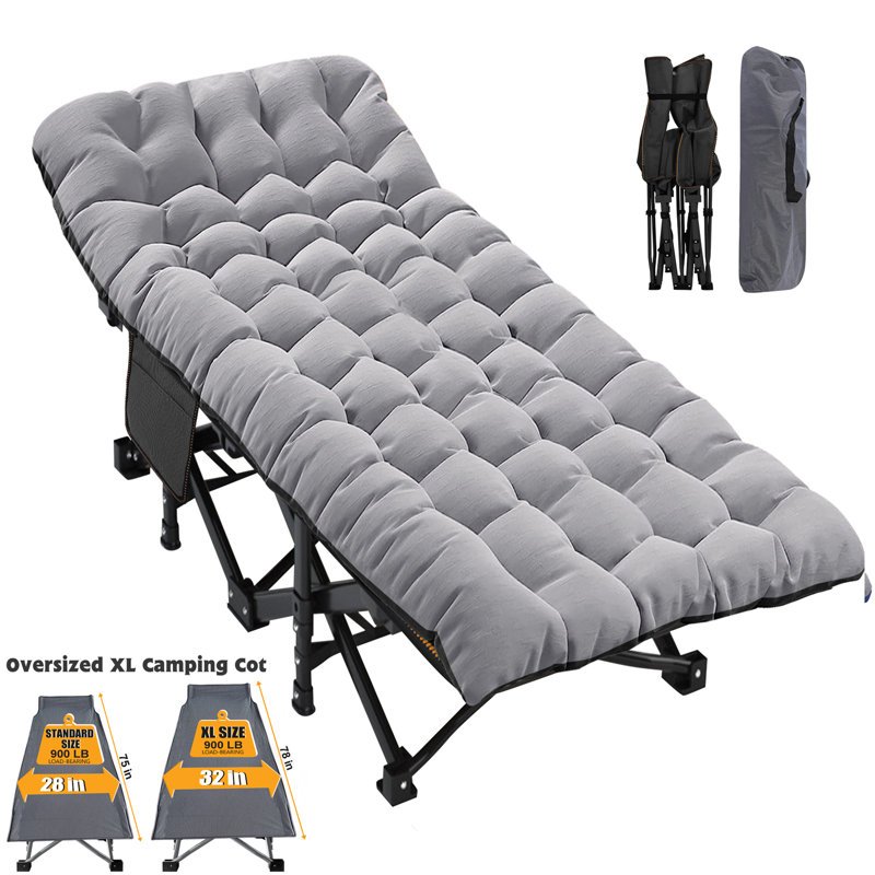 Lit superposé très grand et plus long 32 po avec matelas, sac de transport, sangles, lit de camp pour tente, bureau, Gris