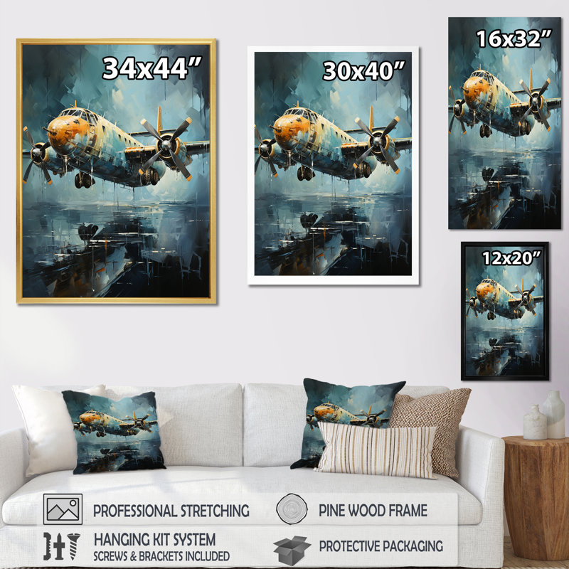 Reconnaissance aérienne d'un avion militaire II sur toile, Cadre flottant doré, H 44 po x l 34 po x P 1,5 po