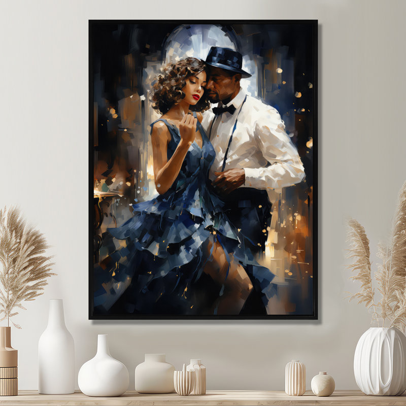 Harlem Renaissance Jazz Age Sonata Couple I, reproduction d'art sur toile, Cadre flottant noir, H 20 po x l 12 po x P 1 po