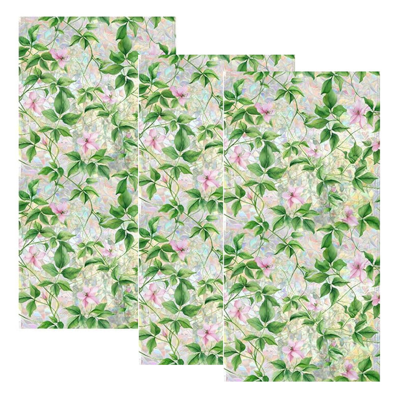 3 pièces de film d'intimité pour fenêtre vitrail floral 3D - 15,7 x 39 po Static Cling