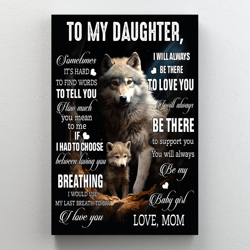 «Mama Wolf To My Daughter Gallery», toile tendue pour décor d'animal, bleu foncé et gris, H 20 po x l 16 po x P 2 po
