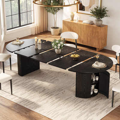 Table de salle à manger extensible pour 4 à 10 personnes, dimensions réglables de 110 à 240 cm, deux armoires de rangement, fini bois style ferme moderne, table de cuisine ovale