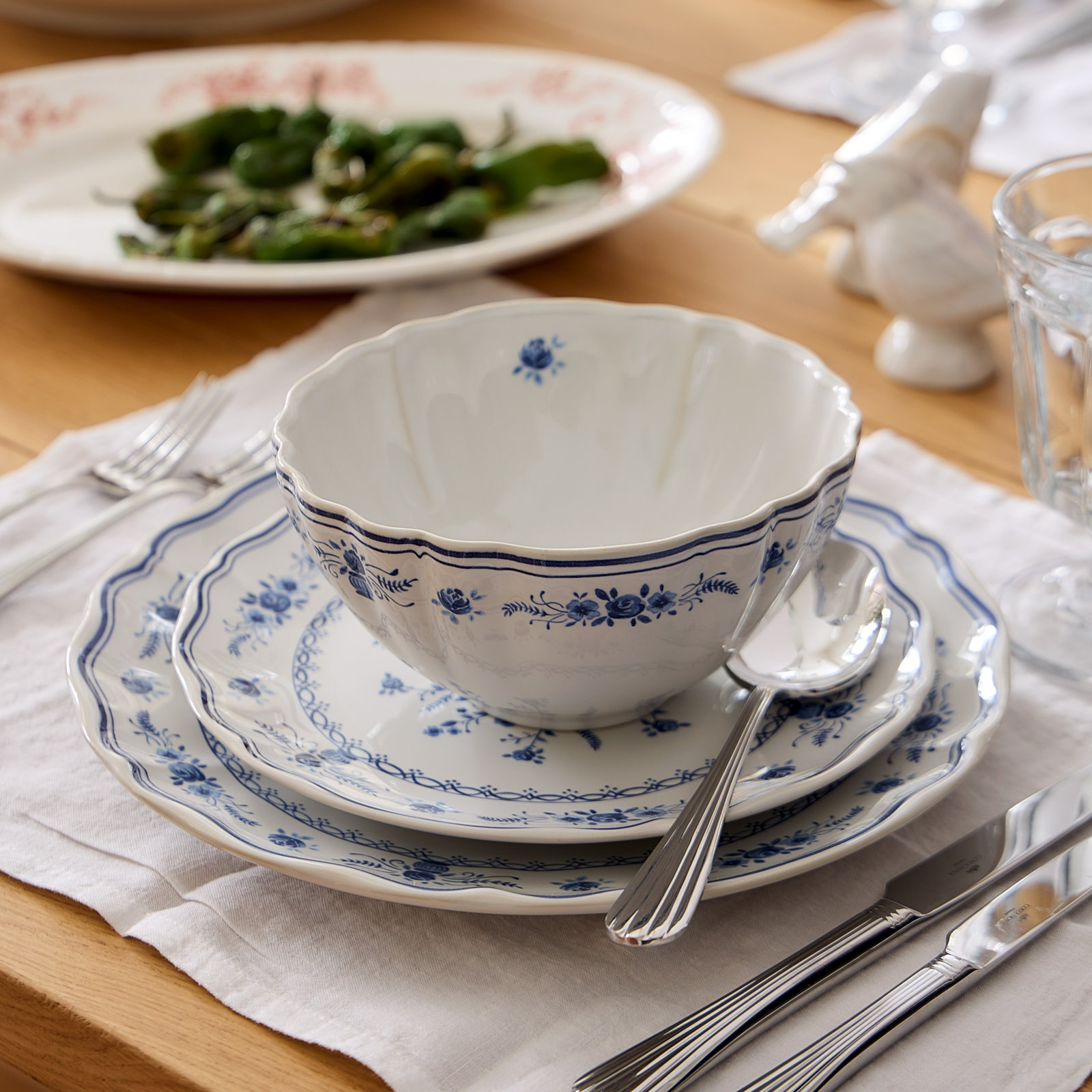 Vila Stoneware Cereal Bowl, White/Blue