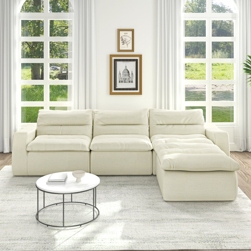 Modern Modular Sofa With Lazy Lounge Chair, Beige Foam