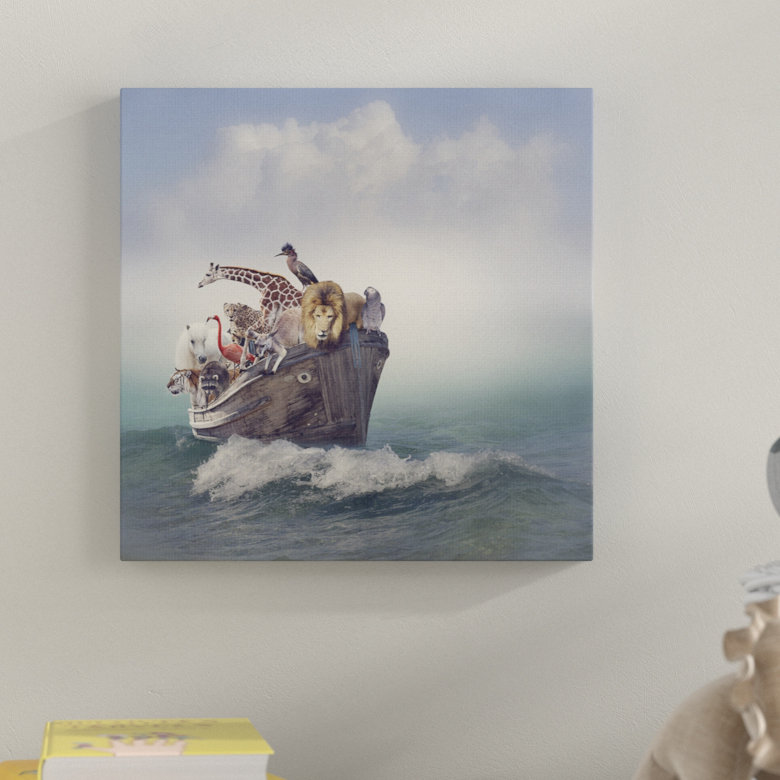 «Noah's Arc Boat and Animals», impression, H 17 po x l 17 po, Toile tendue