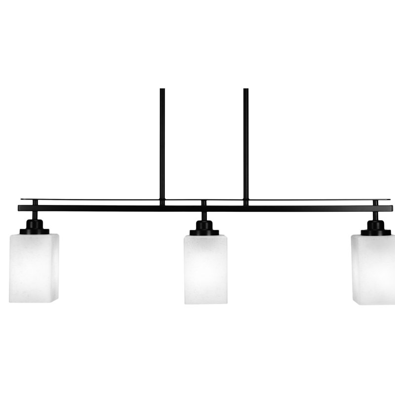 Agnon 3 Light Island Light Shown With 4" Square Glass, White, Matte Black