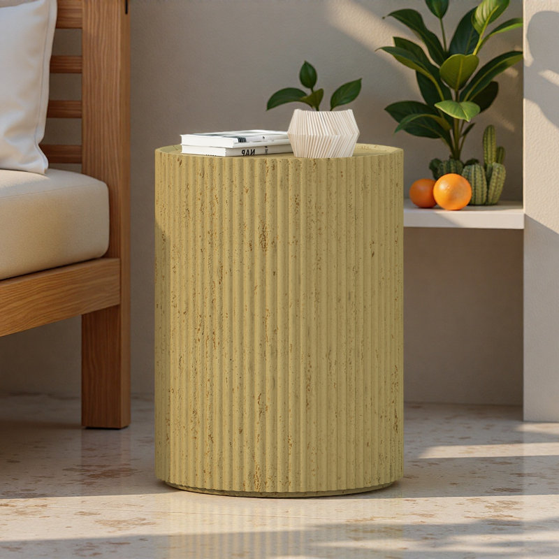 Cylindrical Side Table, Wood-Like Texture
