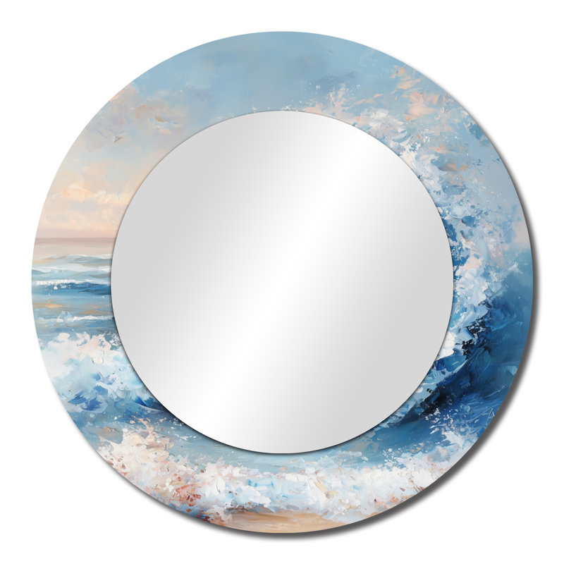 «Blue White Spiral Coastal Waves», miroir mural de plage, imprimé sur métal, 23 po x 23 po