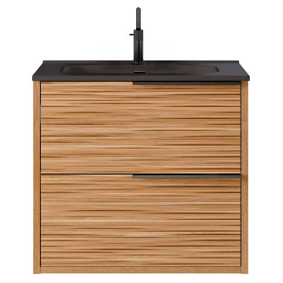Nora Bamboo 24" Faux Finish Wall-Mounted Single Bathroom Vanity with Integrated Ceramic Top & Handles