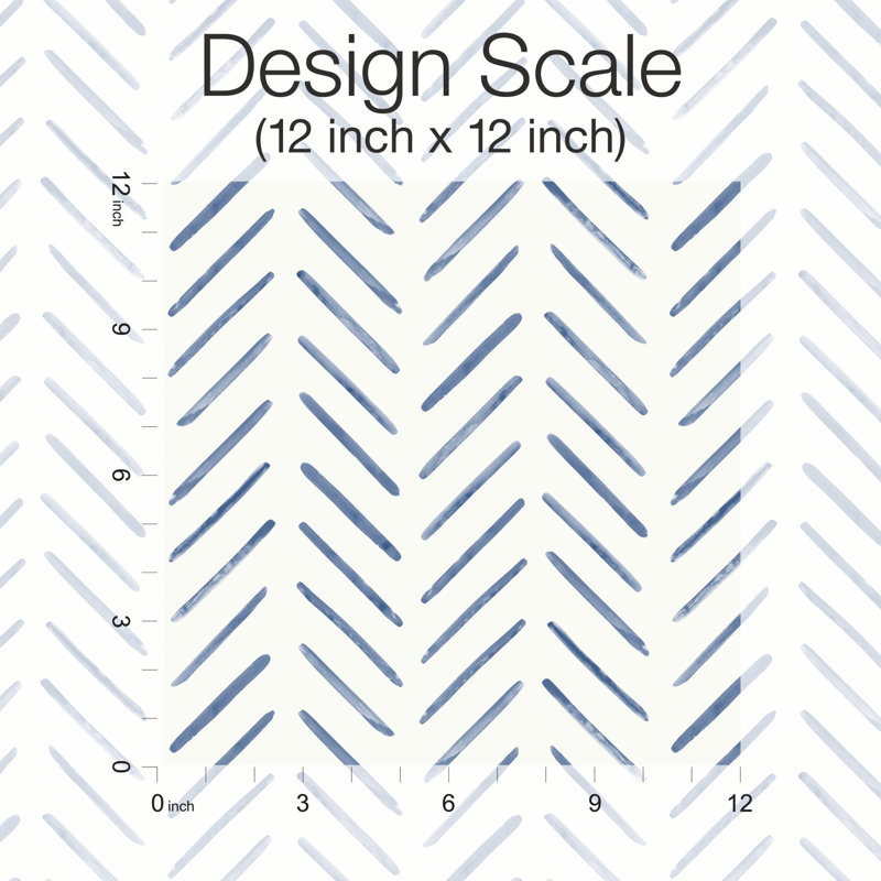 Premium Peel + Stick Watercolor Botanicals Chevron Peel & Stick Wallpaper Roll, Navy
