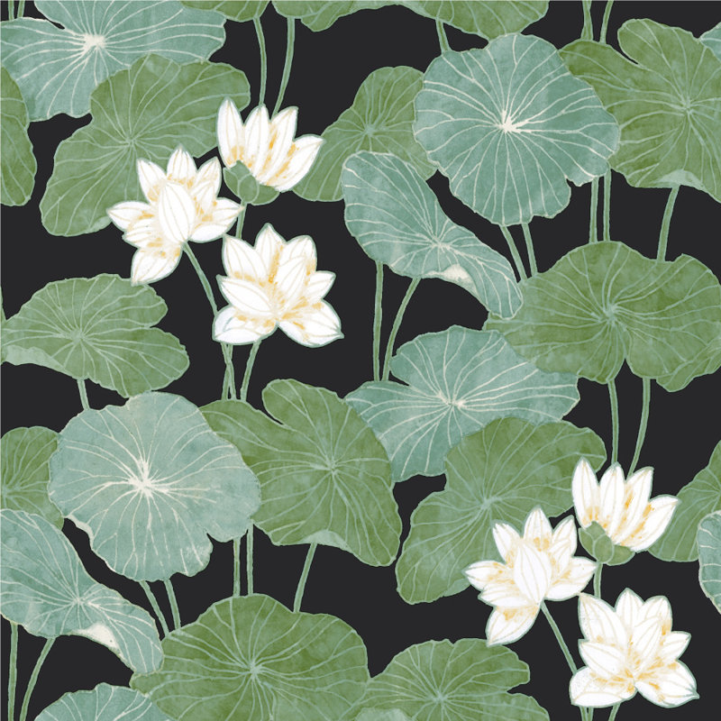 Rouleau de papier peint adhésif L 16,5 pi x l 20,5 po Circinus Lily Pad, Noir / Vert