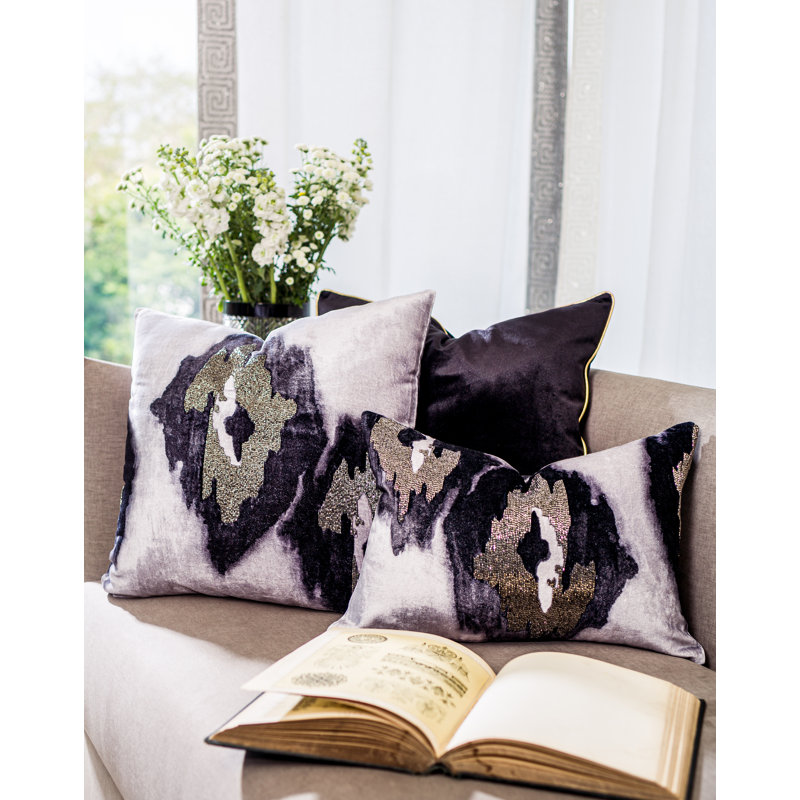 Jade Ikat Pillow Cover & Insert, Gray/Silver/Pewter, 14” H x 20” W, Rectangular