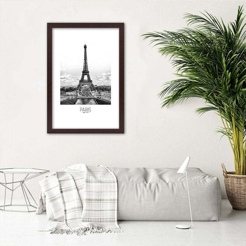 City Of Paris Eiffel Tower - Single Picture Frame Print, 100cm H x 70cm W, Brown