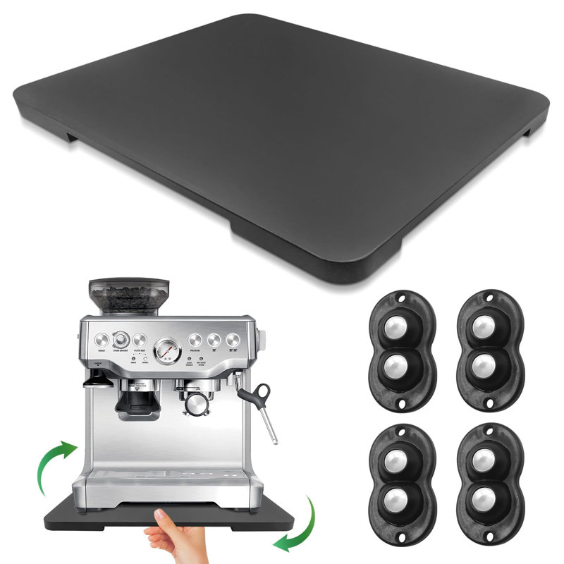 Appliance Slider 360° Rolling Tray Bamboo Coffee Pot Slider Tray For Countertop Rotation Sliding Tray With Wheels, Black(Large 15.7"×13")