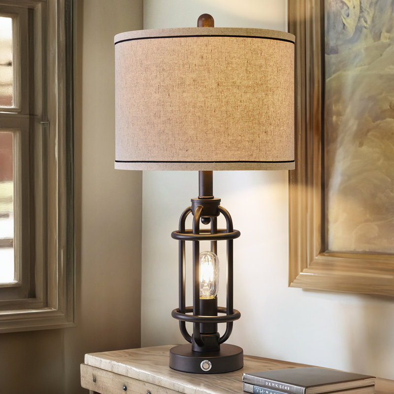 23.75" Industrial Style Touch Table Lamp With Usb Charging,for Living,office,hallway Including Bulb