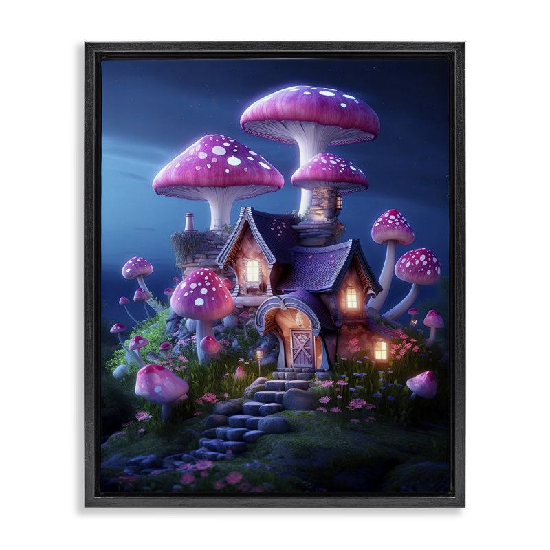 "Mystical Forest Cottage", art mural encadré par Sasha, Cadre flottant noir de jais, H 21 po x l 17 po