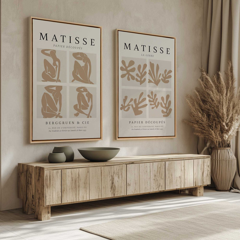 Ensemble de 2 Matisse La Gerbe et Nus Brun Duo, H 37 po x l 50 po, Cadre flottant en chrome poli