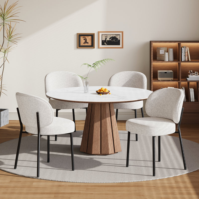 Upholstered Dining Chair with Thick Cushioned Seat, Beige
