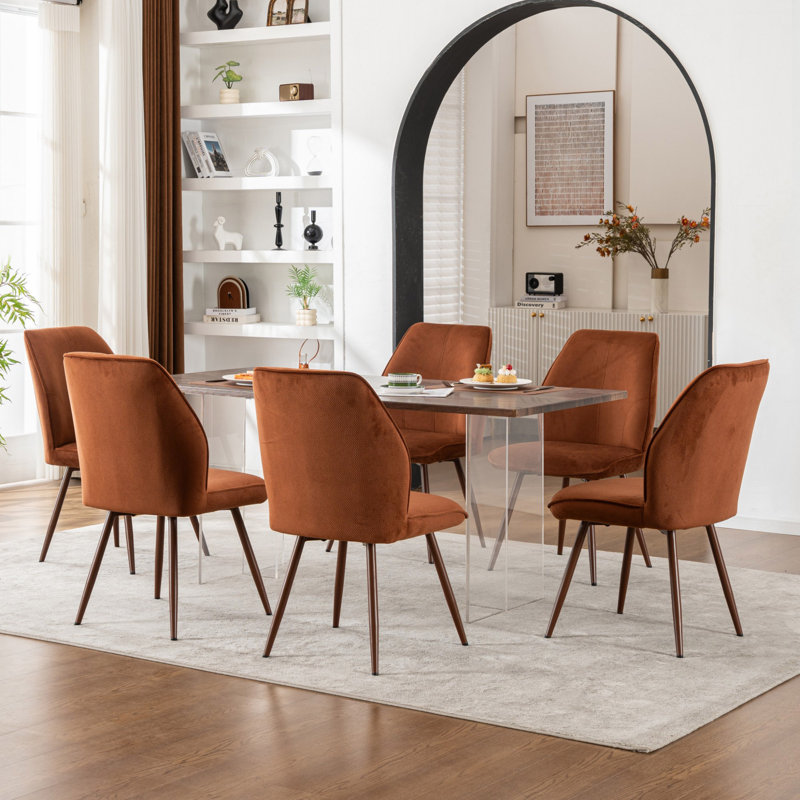 Chaises de salle à manger rembourrées en tissu Monno, 6, Caramel, Caramel