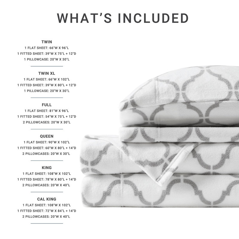 Full Gray Geo Microfiber Flannel Sheet Set