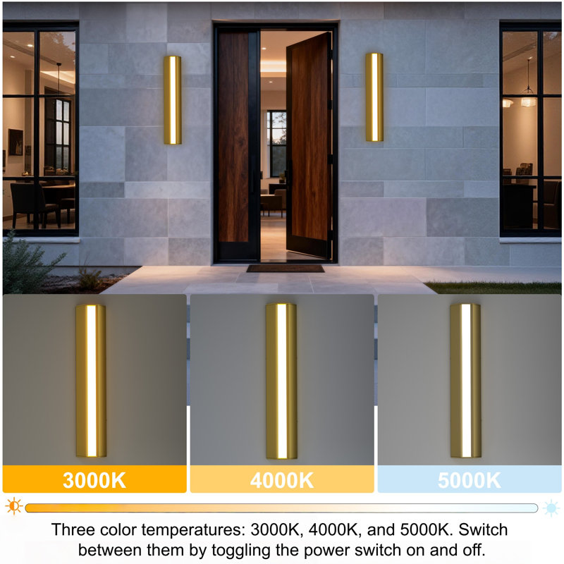 Luminaire mural ajustable pour l'extérieur 23 "H 3" (3000K / 4000K / 5000K), Or poli
