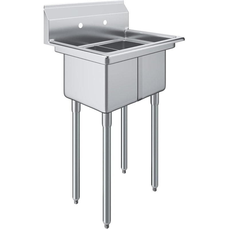 Évier à deux compartiments en acier inoxydable avec cuve 10 po x 14 po x 10 po Express Kitchquip 20 po x 26 po