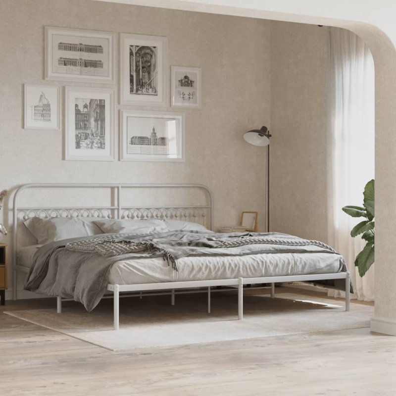 Vidaxl Bed Frame with Metal Headboard, 140cm x 200cm, White