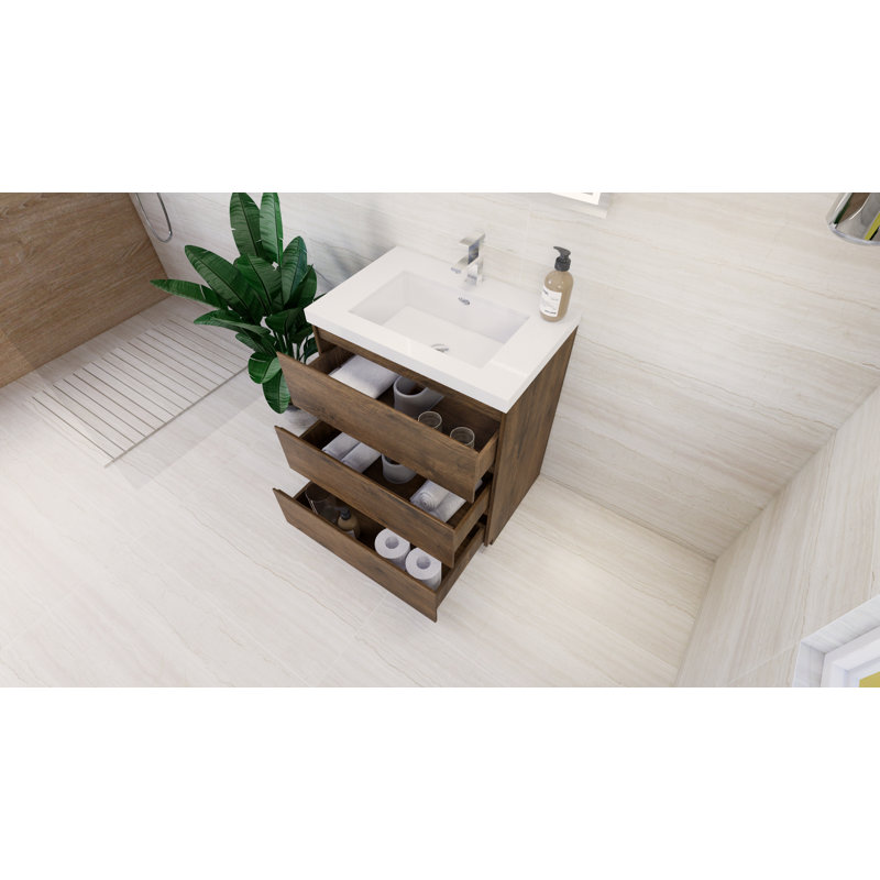 Lawncrest 29.5 " W Freestanding Standard 1 Single Vanity Bathroom Vanity With Acrylic Top, Rosewood