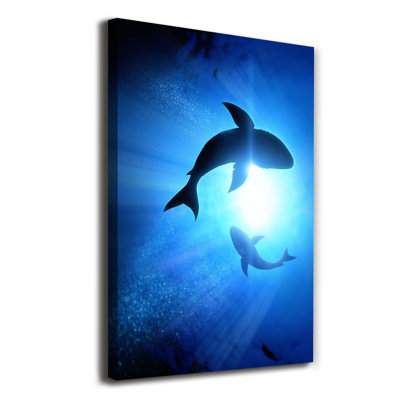 Silhouettes Of Sharks - Wrapped Canvas Print