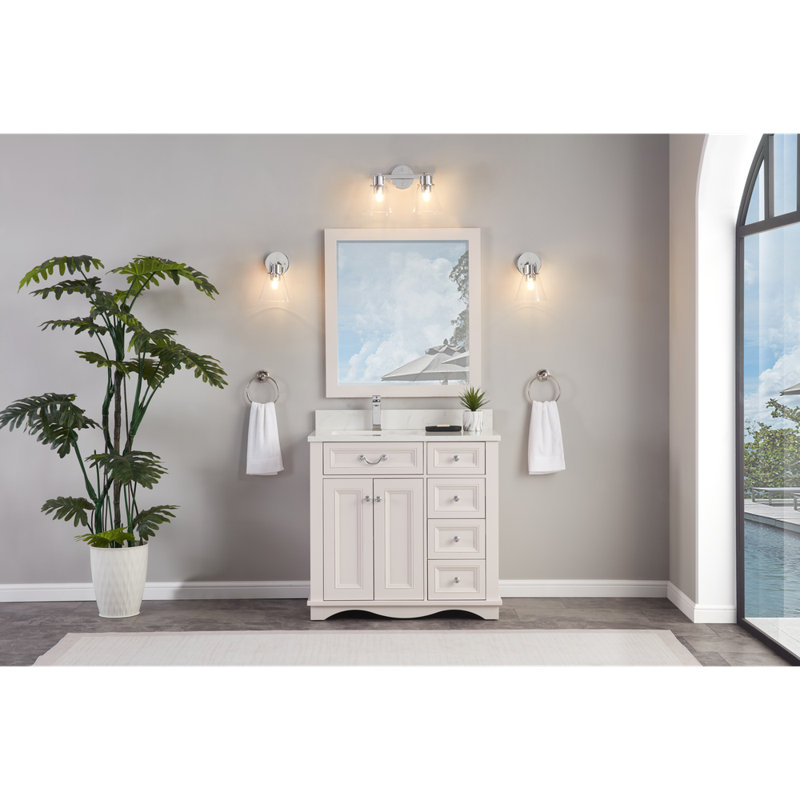 36" Solid Wood Sink Vanity  With 1' Artificial Stone Top, Dreamy White