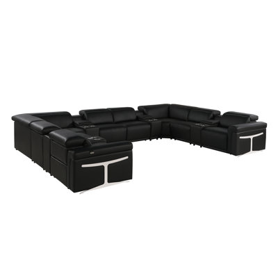 Stanwinn 12 – Piece 4 Power Reclining Top Grain Italian Leather Sectional with Power Headrest