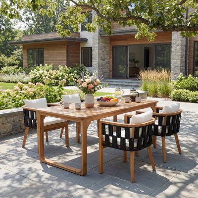 Laguna Outdoor Acacia Wood Dining Set With Woven Rope & Curved Legs