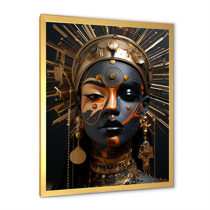 Femme dorée et noire déesse Aura IV - déesse, art mural, Cadre doré simple, H 32 po x l 16 po x P 1 po