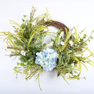 Handcrafted Faux 26'' Hydrangea Floral Wreath for Front Door