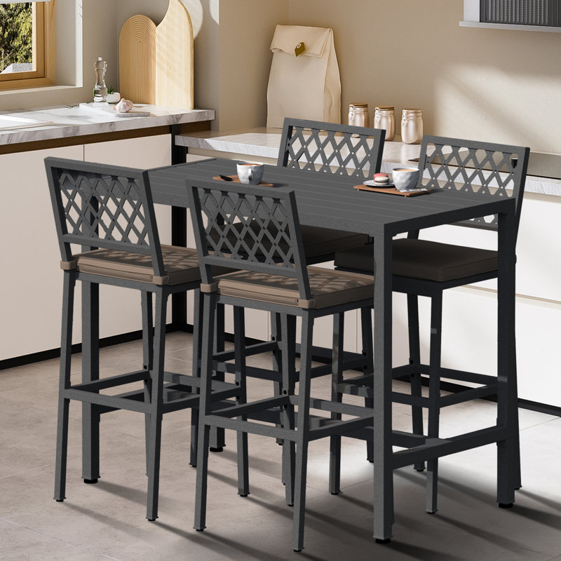 Ensemble repas d'extérieur 5 pièces avec coussins 5 pièces, Gris