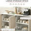 White Wood-Effect Sideboard Buffet Cabinet, 4 Handleless Push-Open Doors Storage Cabinet with Adjustable Shelves & Pine Legs