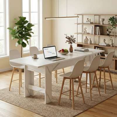 Table de salle à manger extensible moderne à l'apparence de marbre, rallonge à pression, longueur maximale de 94,5 po