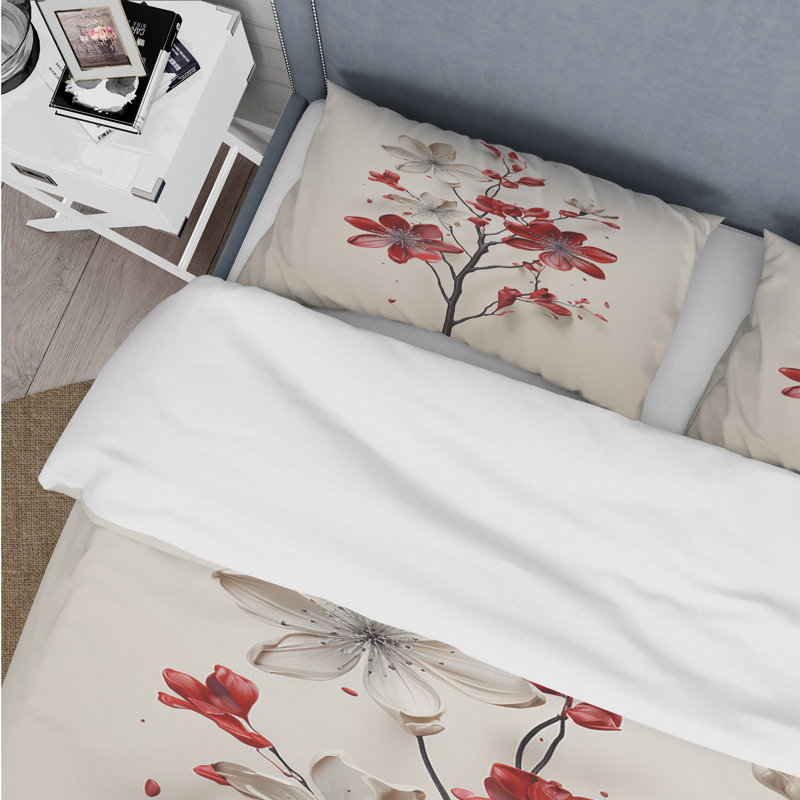 Ensemble de housse de couette rouge beige minimalisme Essence de fleur rouge - Minimalisme